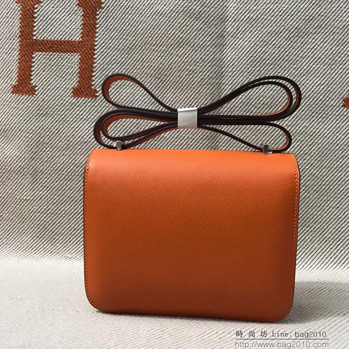 HERMES愛馬仕 H空姐包 進口原廠EP皮 頂級蜜蠟製作 街拍必備單品 橙色金銀 單肩斜挎包  Ama1573
